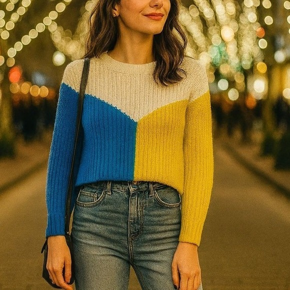 Sincerely Jules Sweaters - Sincerely Jules colorblock chunky cropped sweater, oversized fit, size L